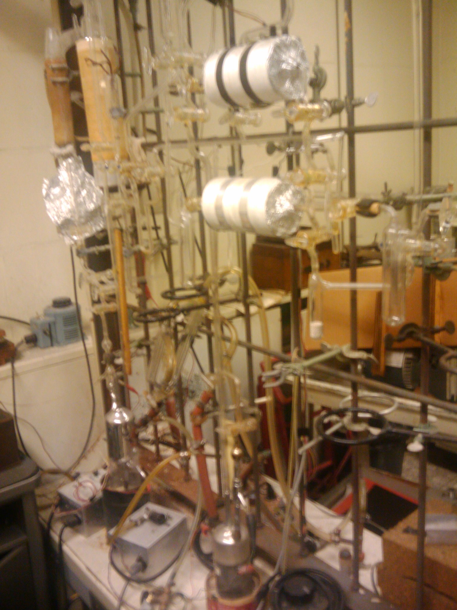 Vaccuum
                    line used for sample preparation inside the RI
                    building
